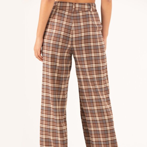 RSQ Womens Wide Leg Brown Plaid Pants/NWT/S - Picture 5 of 16